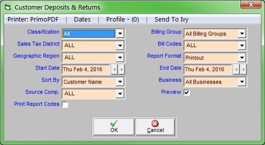 customer deposits report